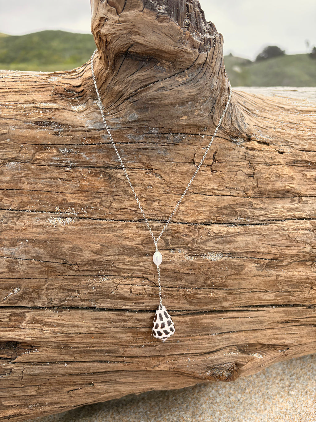 Hebrew Cone + Pearl Drop Necklace