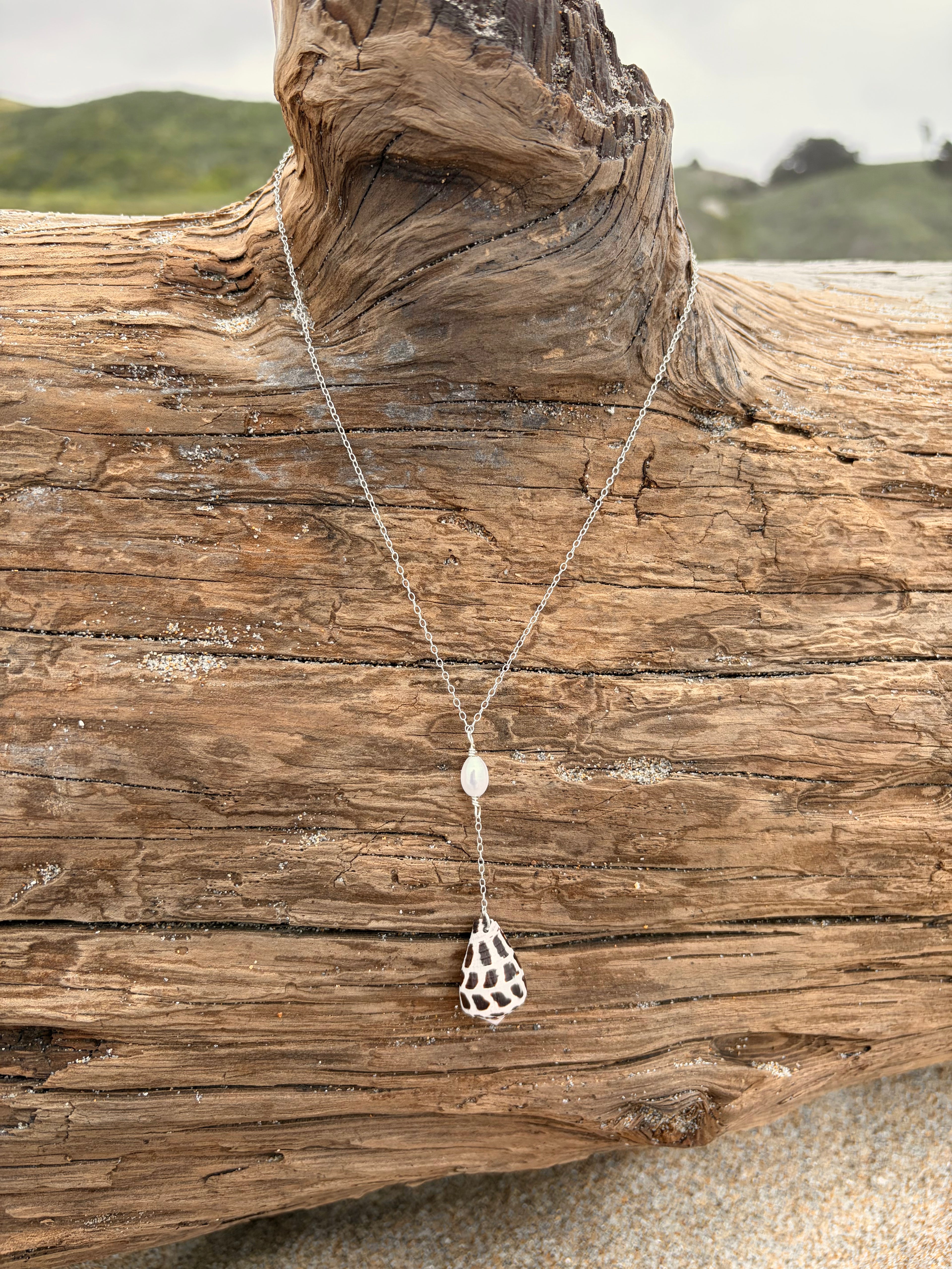 Hebrew Cone + Pearl Drop Necklace