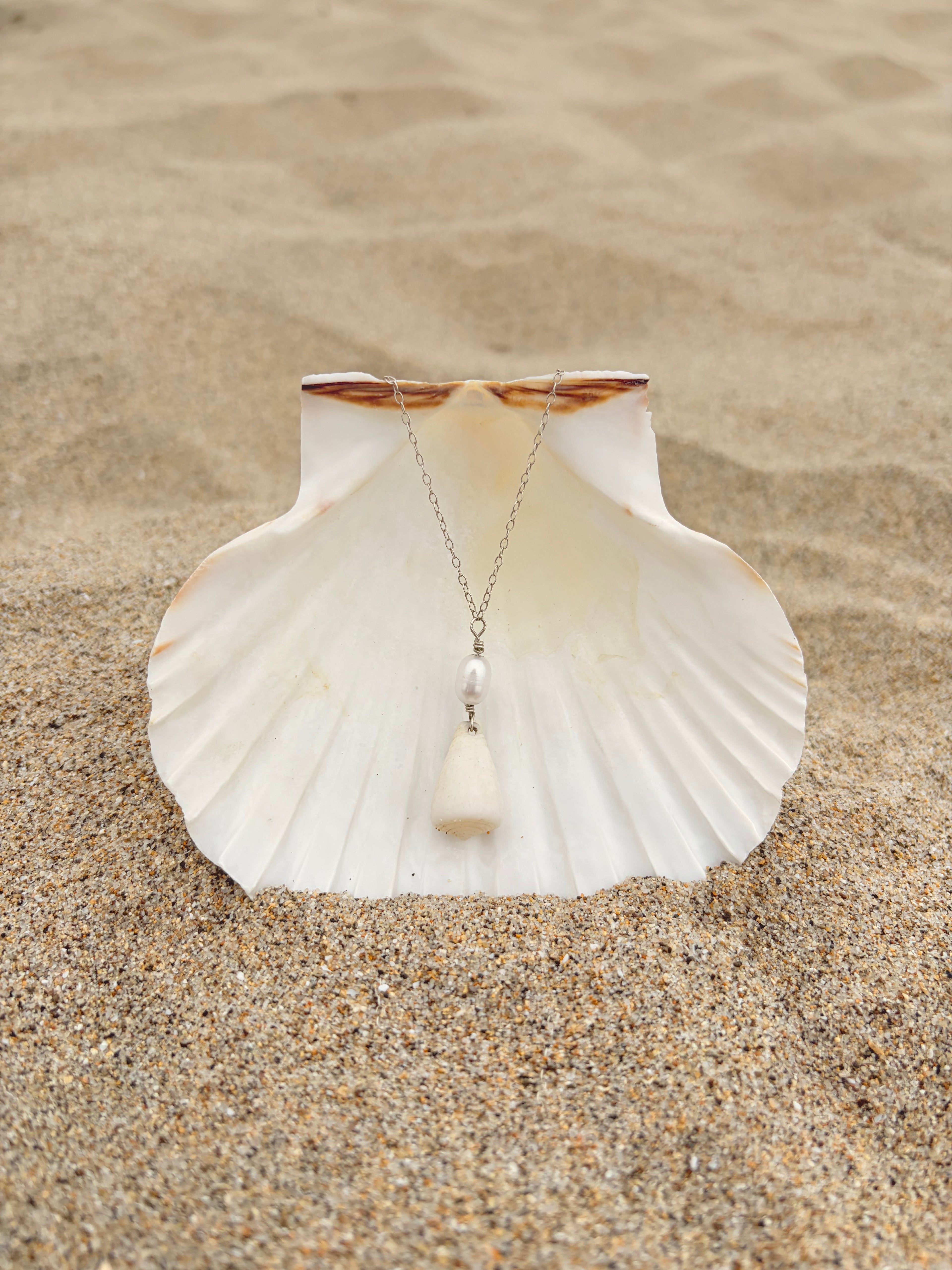 White Cone & Pearl Necklace