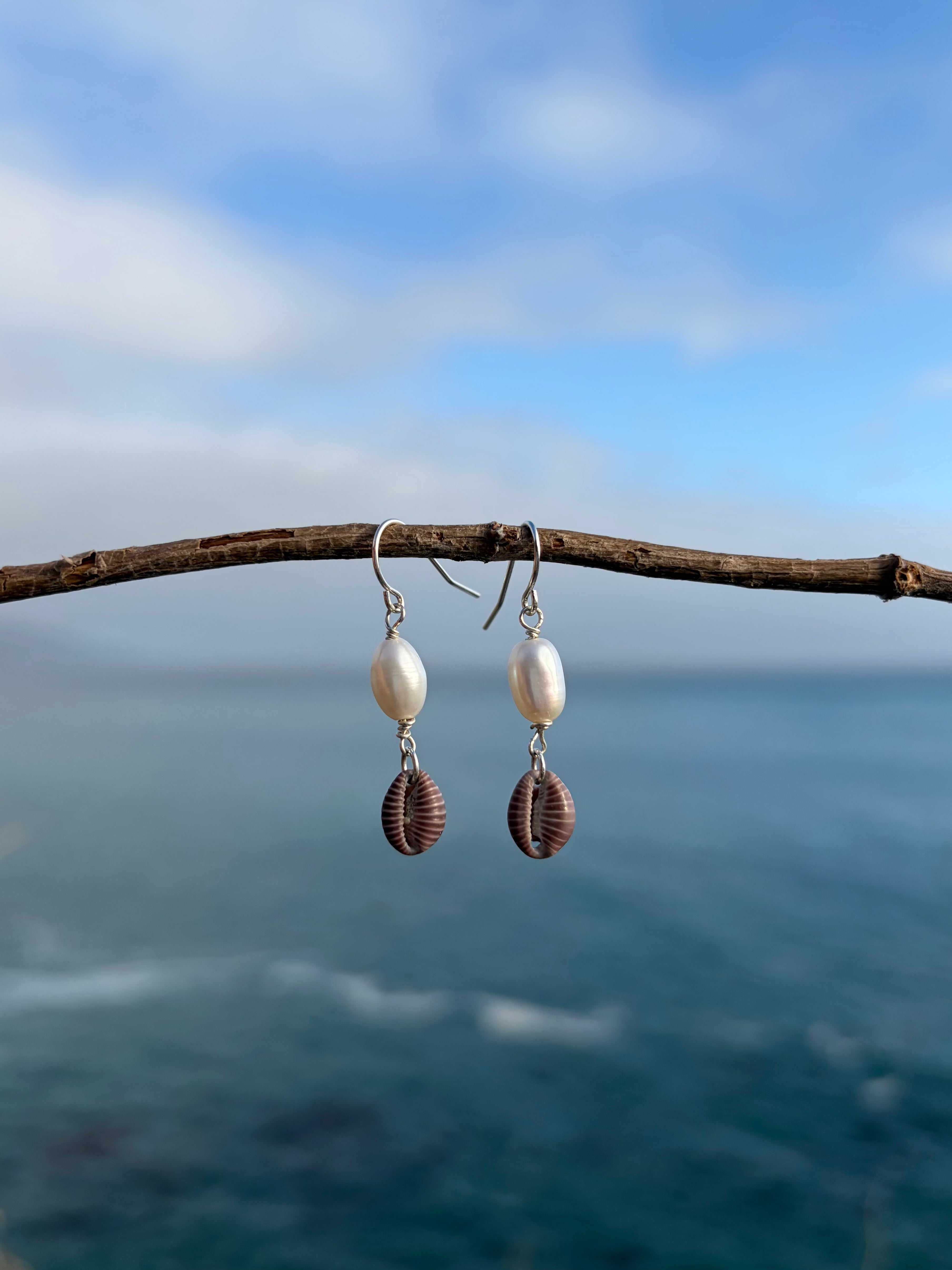 Purple Cowrie Dangle Earrings