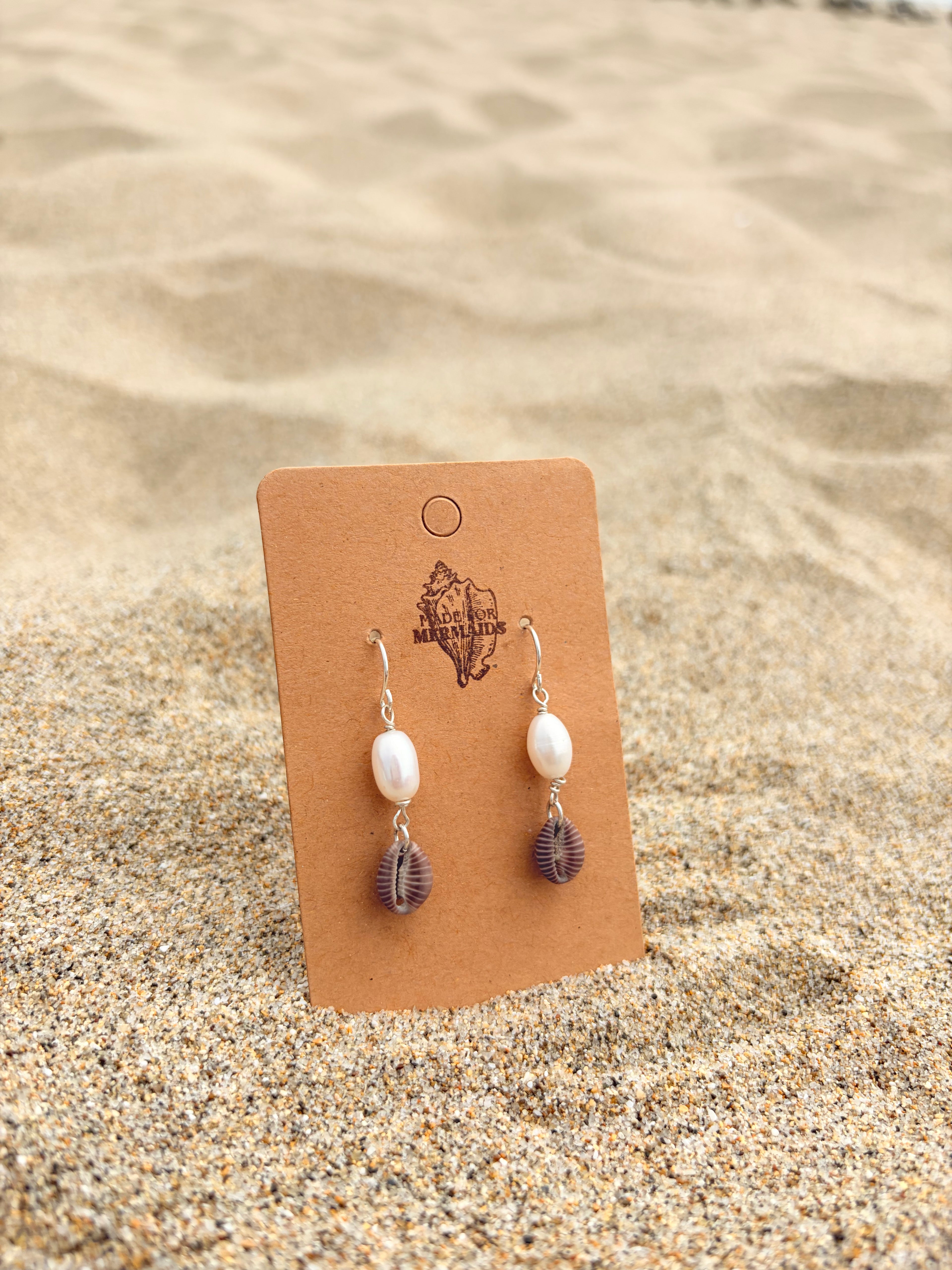 Purple Cowrie Dangle Earrings